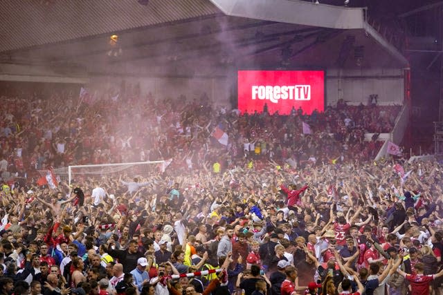 Nottingham Forest fans spilled on to the pitch in celebration of their play-off semi-final win