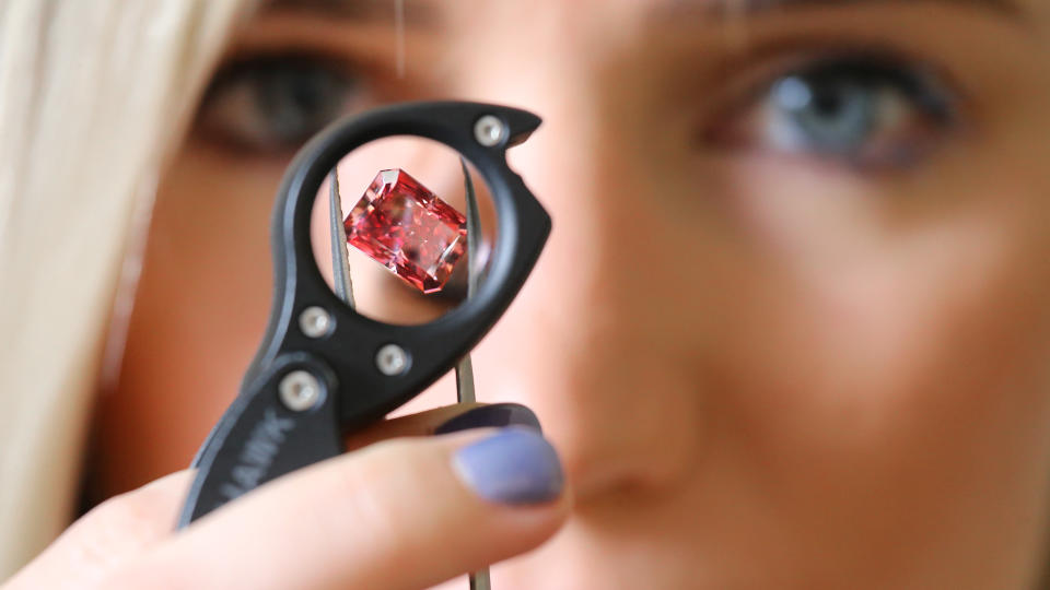 Exclusive viewing of the 2017 Argyle Pink Diamond, the Argyle Everglow, Tender by Rio Tinto at the Peninsula Hotel in Tsim Sha Tsui . 14SEP17 SCMP/ Dickson Lee (Photo by Dickson Lee/South China Morning Post via Getty Images)