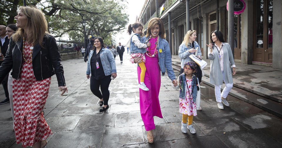 Hoda holds Hope in one arm while she holds hands with daughter Haley in this photo from New Orleans. (Tyler Essary / TODAY)