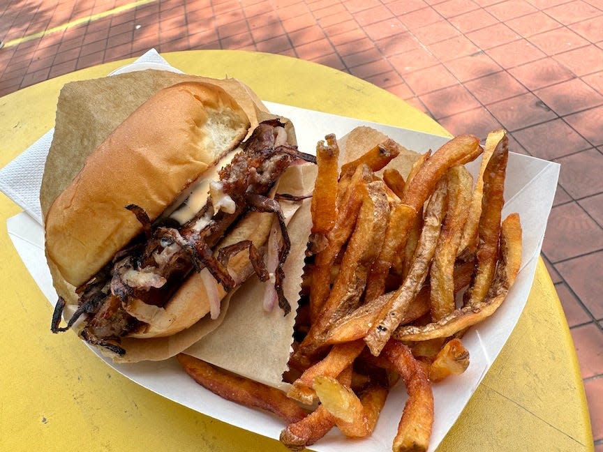 The Oklahoma Onion Burger from DJ's Cast Iron Burgers.