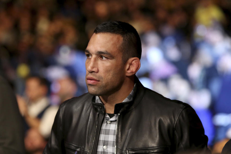 Former UFC champ Fabricio Werdum is seen ringside at UFC 220, Saturday, Jan. 20, 2018, in Boston. (AP Photo)