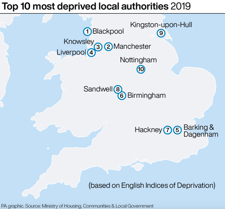 The top 10 most deprived neighbourhoods in England (PA)