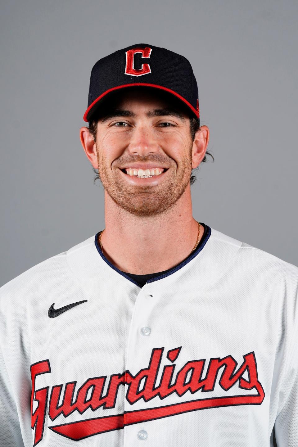 This is a 2022 photo of Shane Bieber of the Cleveland Guardians baseball team. This image reflects the Cleveland Guardians active roster as of Tuesday, March 22, 2022 when this image was taken.