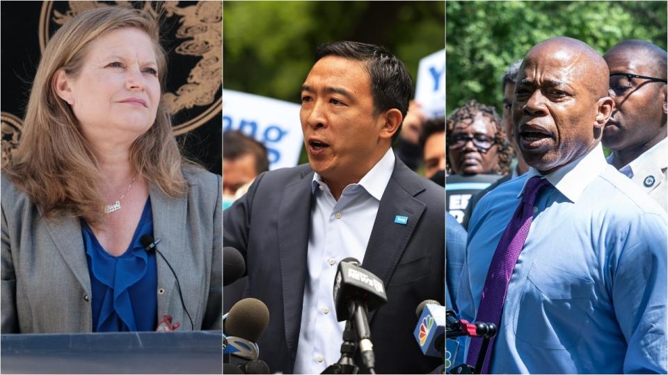 From left to right: Kathryn Garcia, Andrew Yang and Eric Adams, top contenders for the Democratic nomination for New York City mayor, are all running in the moderate lane. (Photo: Getty Images)