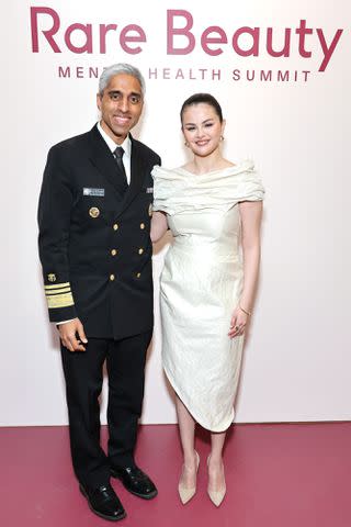 <p>Cindy Ord/Getty</p> Surgeon General Vivek H. Murthy and Selena Gomez, May 2024