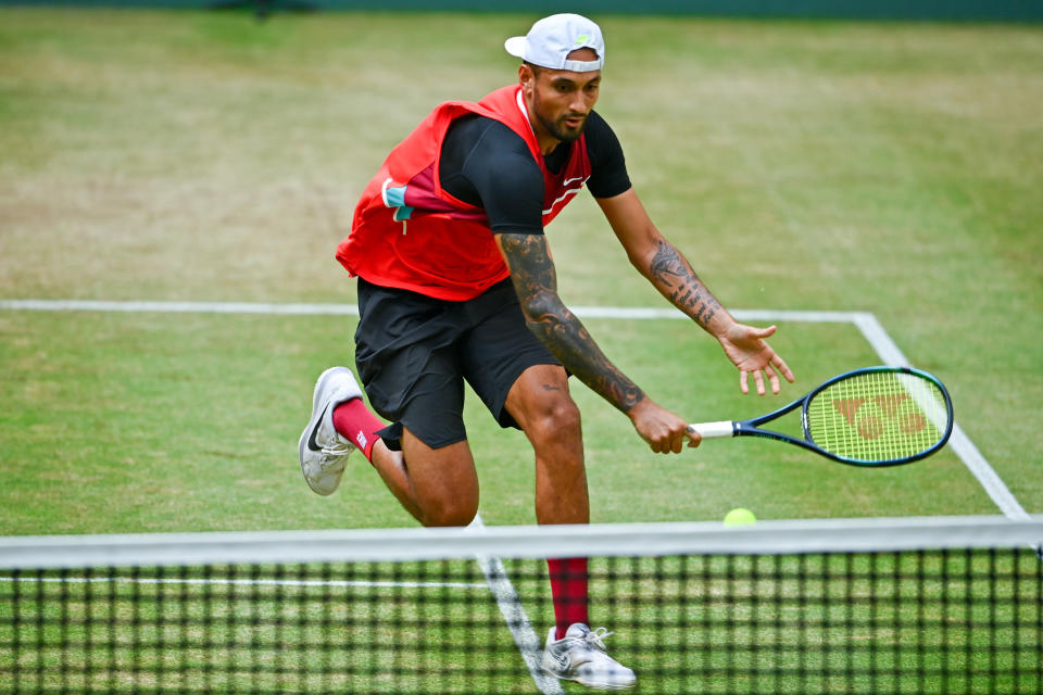 Nick Kyrgios, pictured here in action against Hubert Hurkacz at the Halle Open.