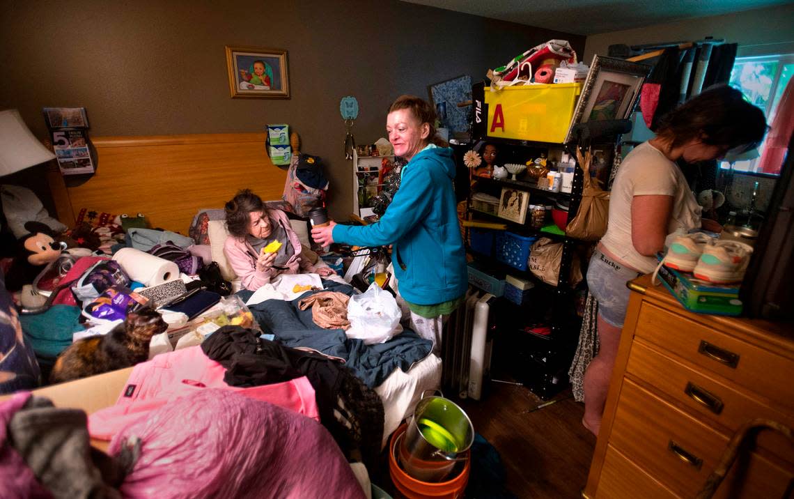 Evelyn Horton, 93, and her granddaughter Serenah Horton were staying in an crowded room with no hot water at the former Econo Lodge on Hosmer Street in Tacoma, Washington on June 28, 2022. The pair had stopped paying rent when they were moved to a room with no hot water.