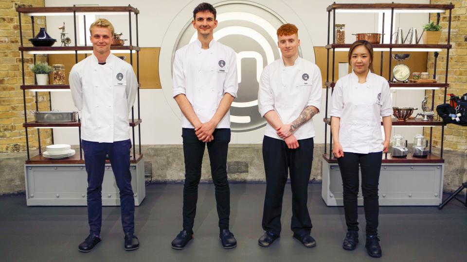 Tristan, Lindsay, Tom, I-Lin in the MasterChef kitchen for MasterChef: The Professional 2023