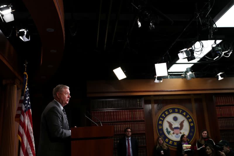 U.S. Senator Graham (R-SC) holds a press conference on Capitol Hill in Washington