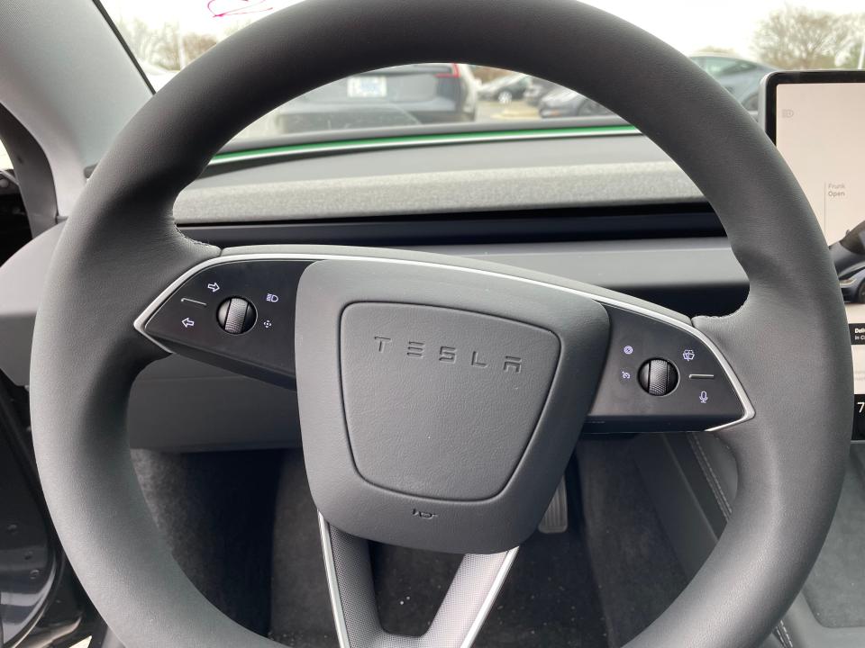 the steering wheel on a Tesla Model 3
