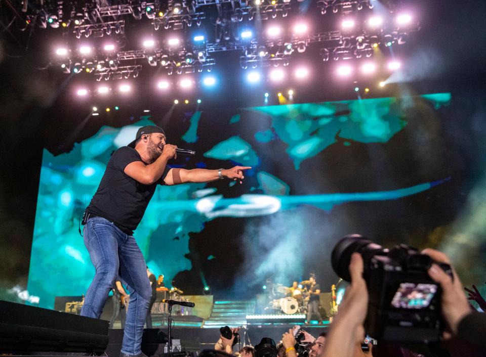 Luke Bryan performs his headlining set on the Mane stage at Stagecoach at the Empire Polo Club in Indio, Calif., Friday, April 28, 2023. 