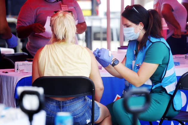 A woman receives a dose of monkeypox vaccine in New Orleans on Aug. 13. There have been more than 18,000 confirmed cases in all 50 states since the first case was detected in the U.S. in mid-May. (Photo: Xinhua News Agency via Getty Images)