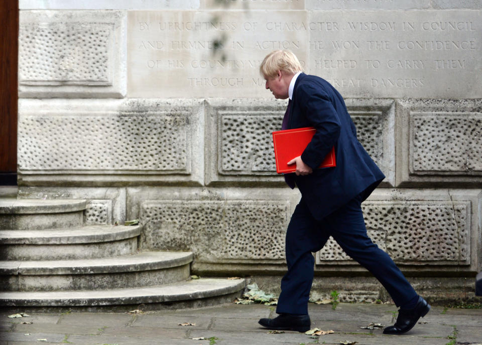 Foreign Secretary Boris Johnson arriving at the Foreign & Commonwealth Office in central London.