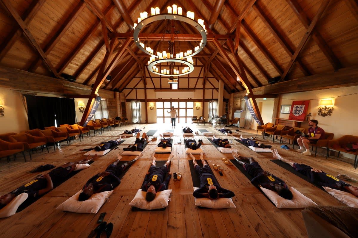 The England team enjoying a breath session at the Blankenhain training camp (The FA via Getty Images)