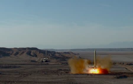 A ballistic missile is launched and tested in an undisclosed location, Iran, in this handout photo released by the official website of Islamic Revolutionary Guard Corps (IRGC) on March 8, 2016. REUTERS/sepahnews.com
