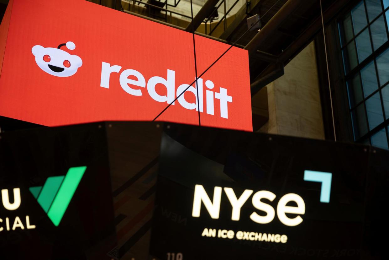 <span>Reddit signage on the New York Stock Exchange trading floor prior to the company’s IPO on 21 March 2024.</span><span>Photograph: Yuki Iwamura/AP</span>