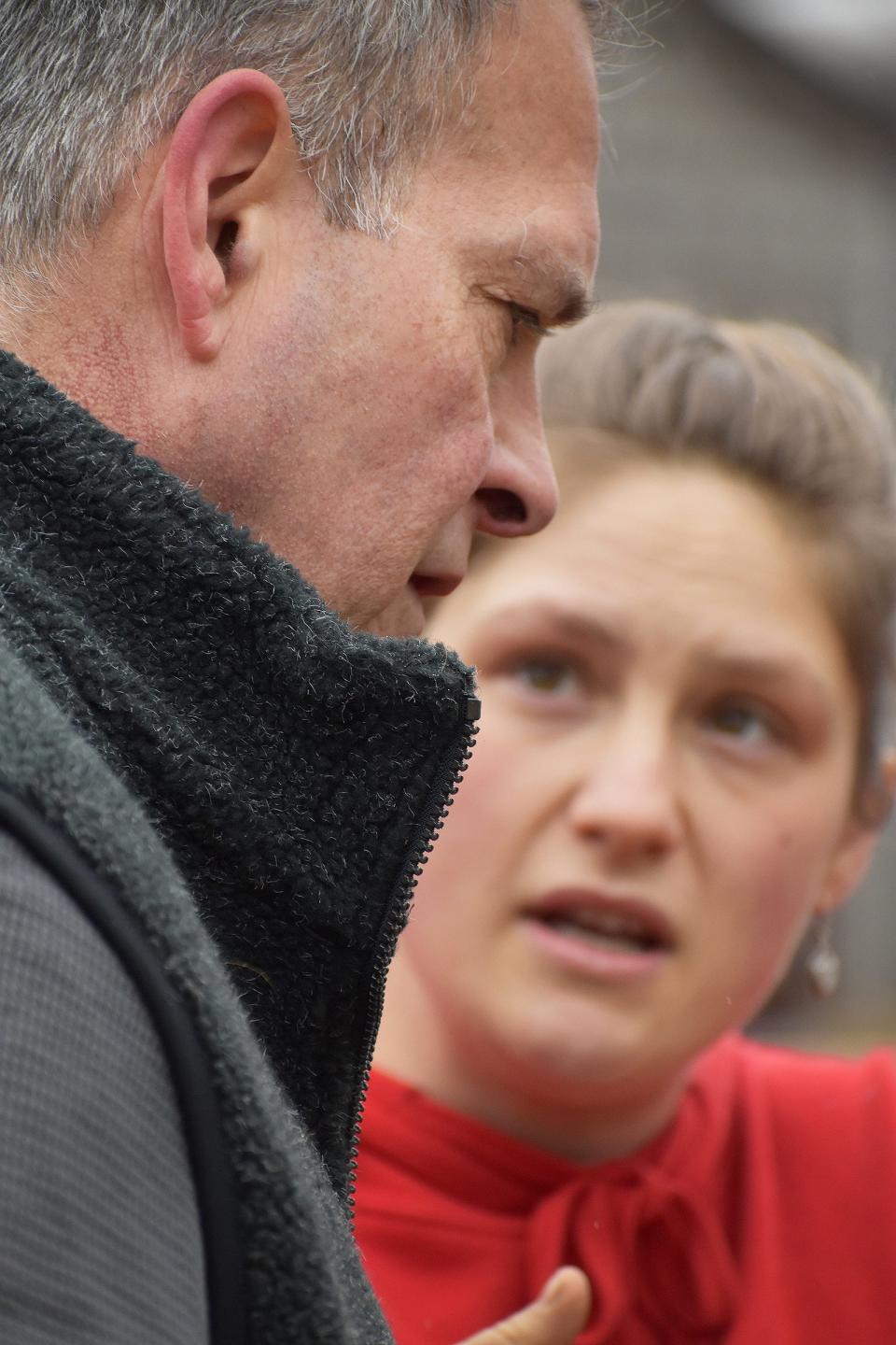 Brian Rapoza talks with Jasmin Wagner, peer suport specialist with the Medicine Horse program at Silva Spirit Farm in Tiverton.