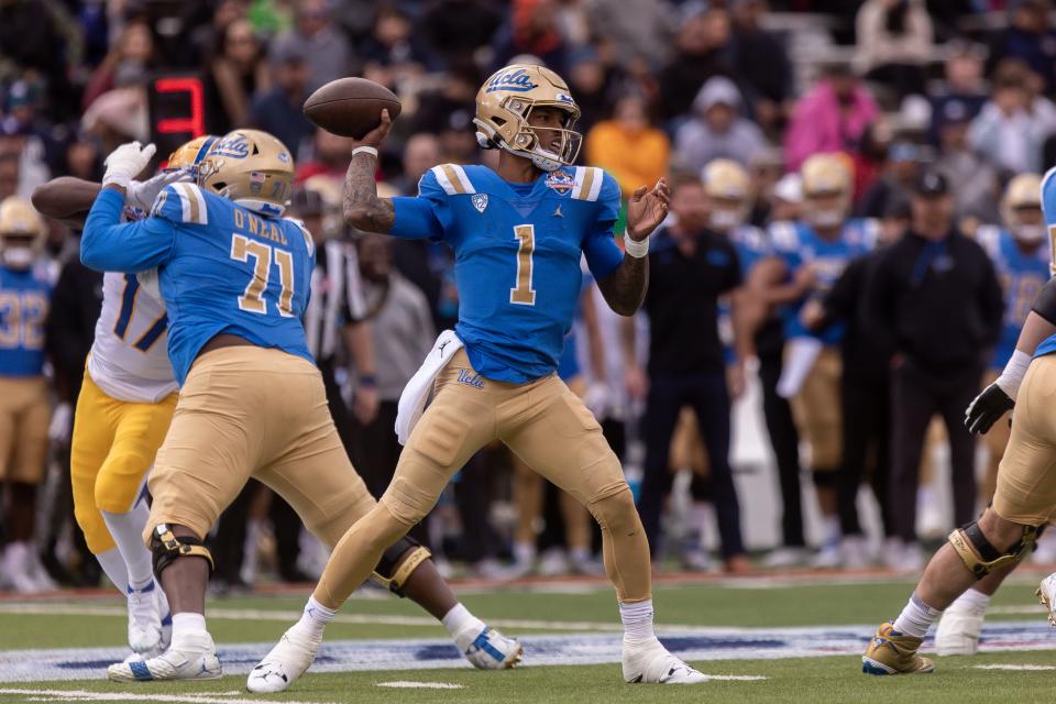 UCLA's Dorian Thompson-Robinson (1) at the 89th Tony the Tiger Sun Bowl against Pitt, Friday, Dec. 30, 2022, at the Sun Bowl Stadium in El Paso, Texas.