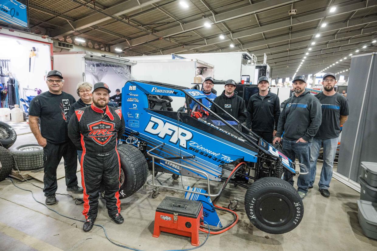 The Andrew Deal Racing Team includes (from left) Mike Deal, Karen Deal, Andrew Deal, Doug Hanlon, Casey Hanlon, Josh Hockett, Jason Crane and Justin Patocka.