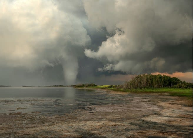A tornado on the ground near Blaine Lake in central Saskatchewan in July 2022. The London, Ont.-based Northern Tornadoes Project (NTP) has unveiled an advanced online dashboard that allows users to view and dissect detailed tornado data in Canada.  (Submitted by Jeff Wizniak - image credit)