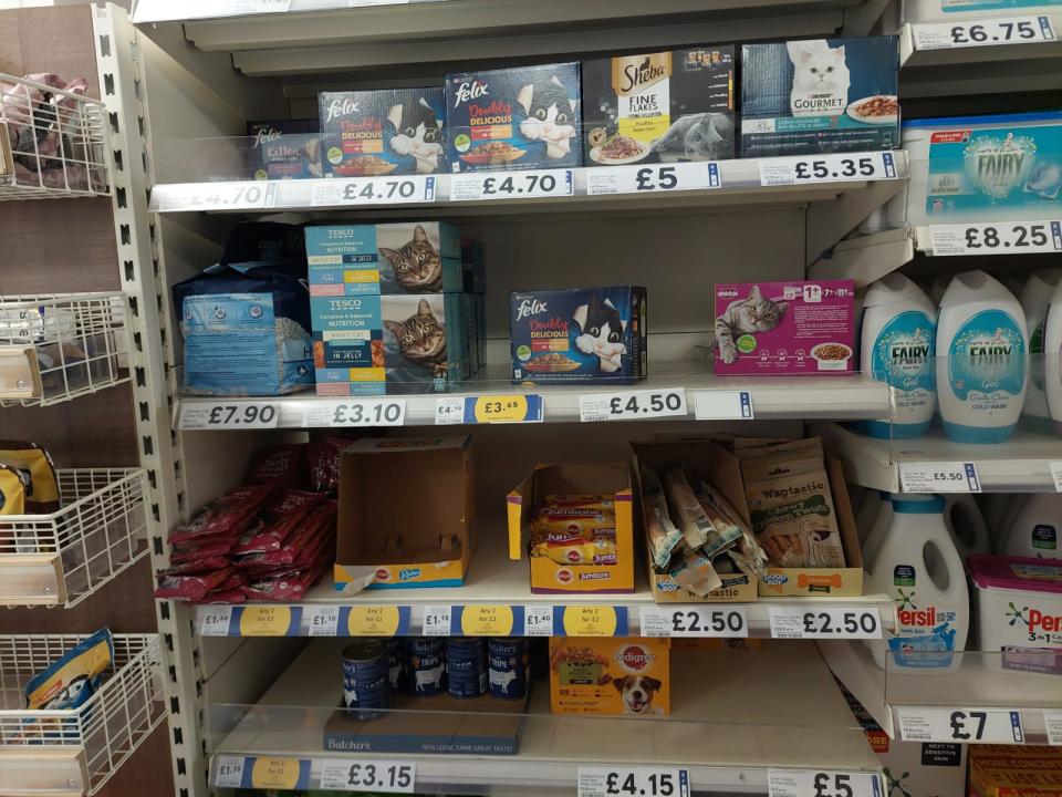 A local Tesco store showed some shortages of Mars pet food brands.