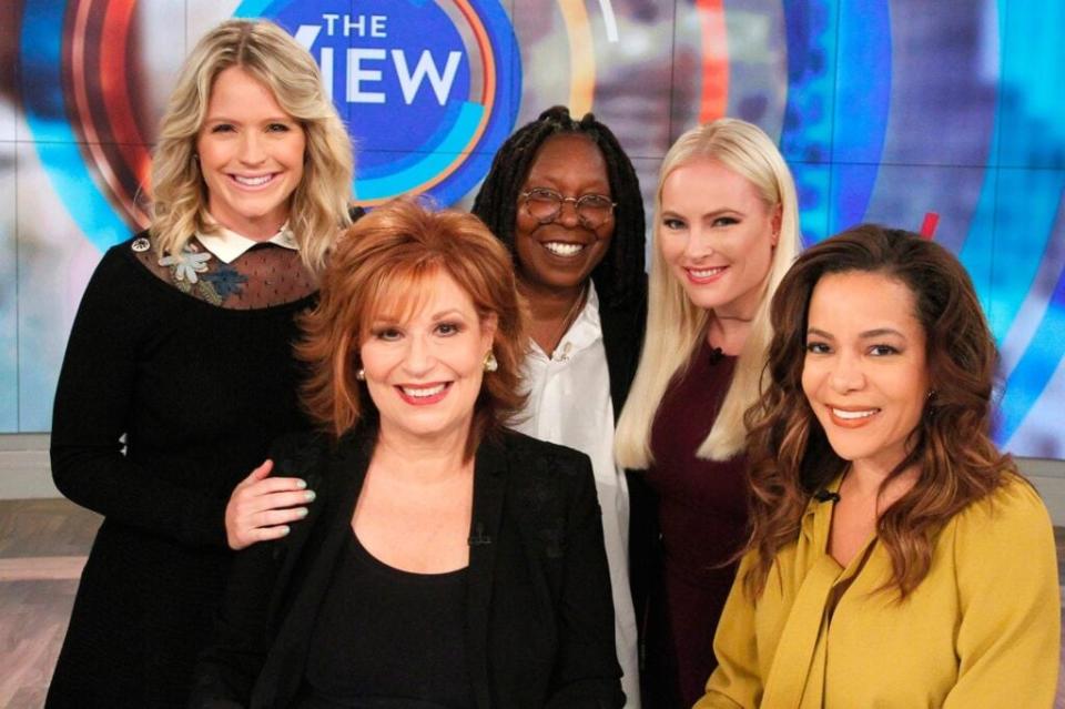 Co-hosts of ‘The View,’ left to right: Sara Haines, Joy Behar, Whoopi Goldberg, Meghan McCain and Sunny Hostin. (Photo: ABC/Disney)