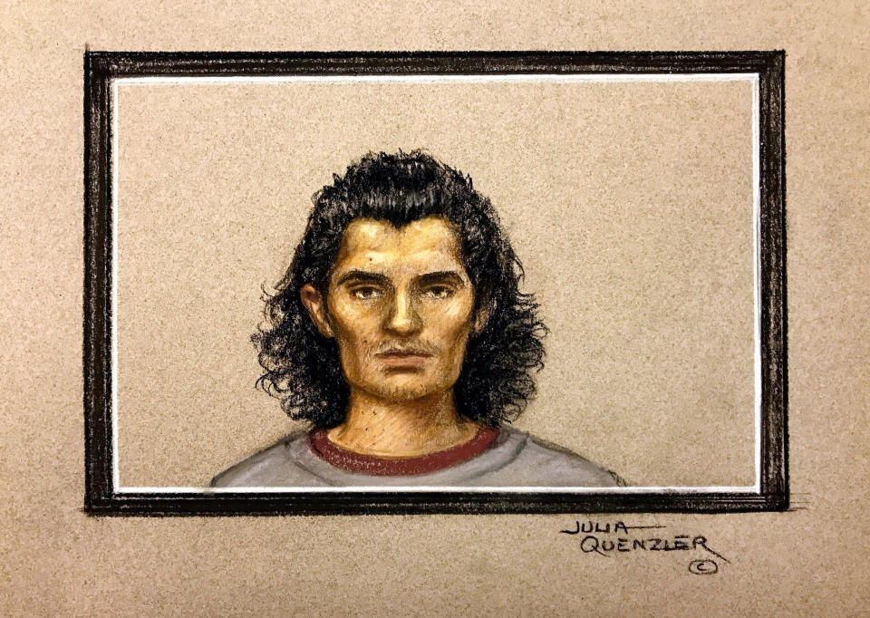 Ahmed Hassan pictured in a court sketch during his trial. (SWNS)