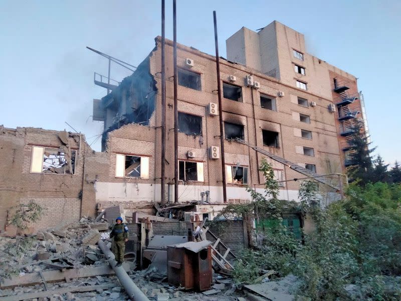 A view shows an industrial building destroyed, according to Russian-installed officials, by a Ukrainian missile strike in the course of Russia-Ukraine conflict, in Luhansk