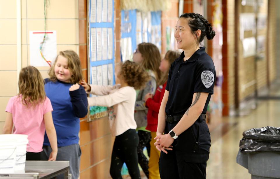 Mishawaka Reserve Police Officer Emma Overton is a student resource officer (SRO) at Twin Branch Elementary School. The school district and the police department have entered into an agreement to help put SROs in all the Mishawaka schools.