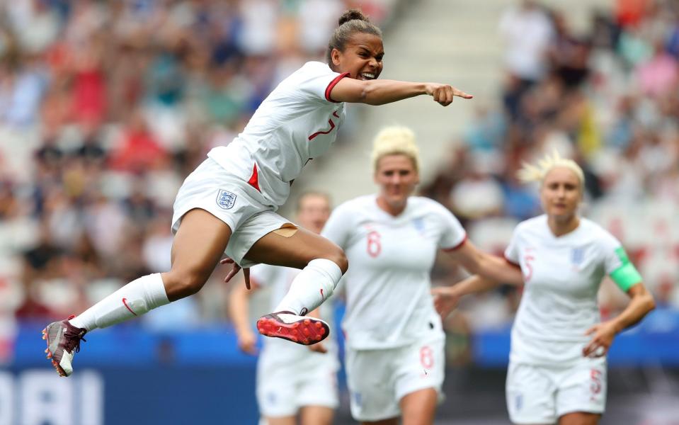 Nikita Parris celebrates scoring England's opening goal of the World Cup against Scotland - FIFA