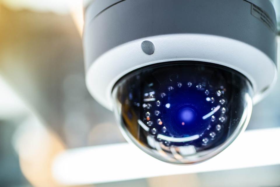 A close up of a security camera.