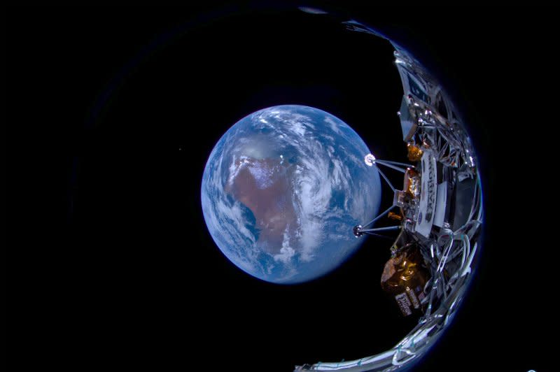 Intuitive Machines successfully transmitted its first mission images to Earth on Friday. Photo courtesy of Intuitive Machines/UPI