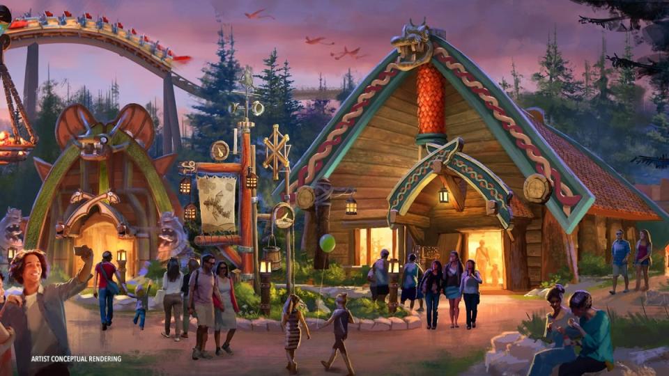 Official artwork for Unviversal Epic Universe's How to Train Your Dragon - Isle of Berk amusement park world