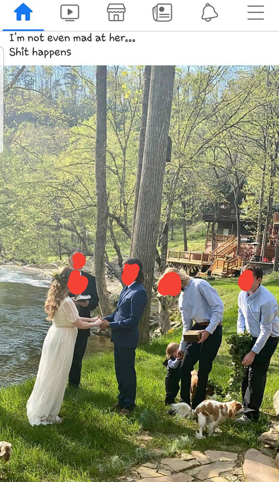 A couple gets married by the edge of a lake