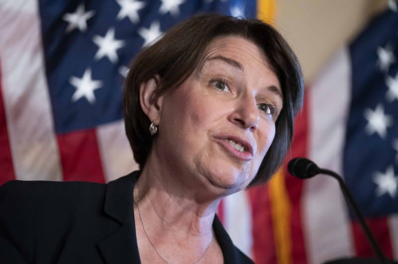 Sen. Amy Klobuchar, D-Minn., speaks during a July 2023 press conference on the reintroduction of The Freedom to Vote Act at the U.S. Capitol. Klobuchar chairs the Senate's Judiciary Subcommittee on Antitrust, Competition Policy and Consumer Rights. File Photo by Bonnie Cash/UPI