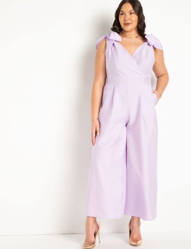 <p>Eloquii Tie Strap Wide Leg Jumpsuit, $120, <a href="https://rstyle.me/+CIMdT7PPFvUdPrM58r8_VA" rel="nofollow noopener" target="_blank" data-ylk="slk:available here;elm:context_link;itc:0;sec:content-canvas" class="link ">available here </a>(sizes 14-20)</p>