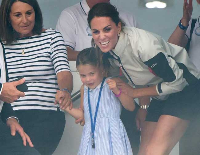 Carole Middleton, Princess Charlotte and Kate at Kings Cup regatta 2019