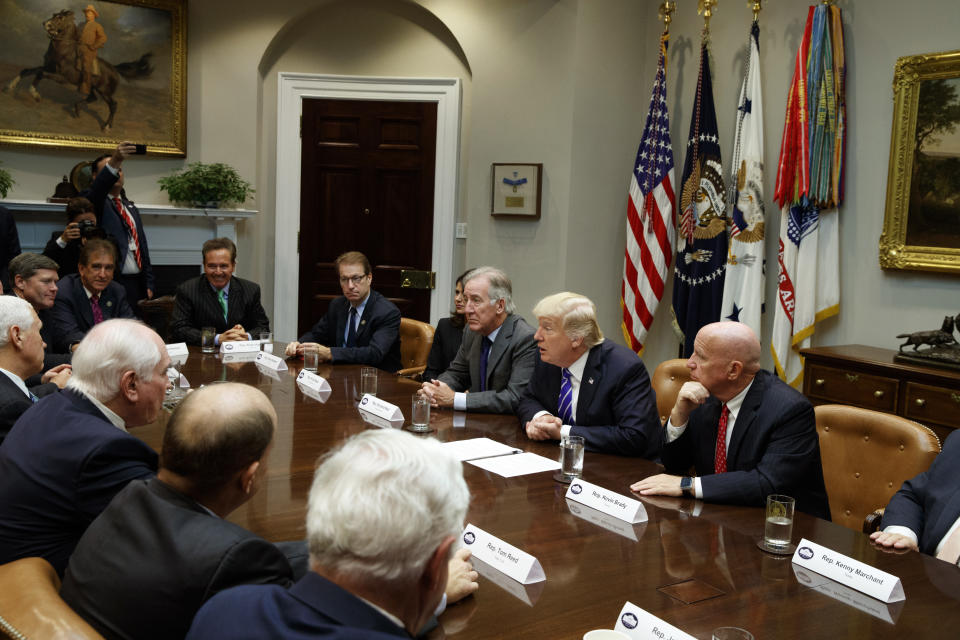 President Donald Trump speaks during a meeting with members of the House Ways and Means committee in the Roosevelt Room of the White House, Tuesday, Sept. 26, 2017, in Washington. (AP Photo/Evan Vucci)