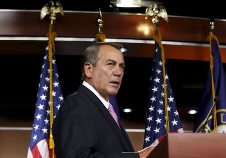 U.S. House Speaker John Boehner (R-OH) arrives at a news conference on Capitol Hill in Washington May 14, 2015. REUTERS/Yuri Gripas