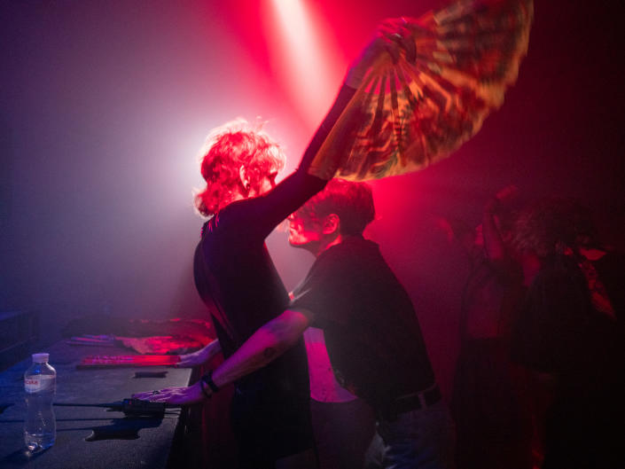 Revelers at a party to celebrate New Years in Kyiv, Ukraine on Dec. 30, 2022. (Mo Abbas / NBC News)