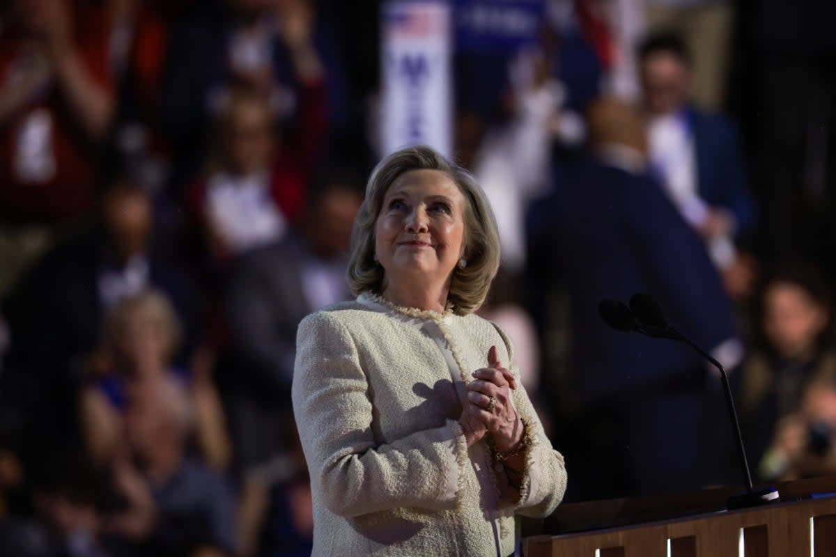 Hillary Clinton, the first woman to be nominated for the US presidency by a major political party, spoke on the first day of the 2024 Democratic convention in Chicago (Getty Images)