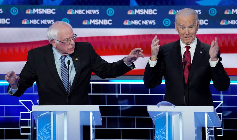 Senator Bernie Sanders speaks during the ninth Democratic 2020 U.S. presidential debate at the Paris Theater in Las Vegas, Nevada, U.S.,