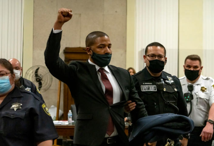 Jussie Smollett appears for his sentencing on March 10 at the Leighton Criminal Court Building in Chicago. (Photo: Brian Cassella/Pool/Chicago Tribune)