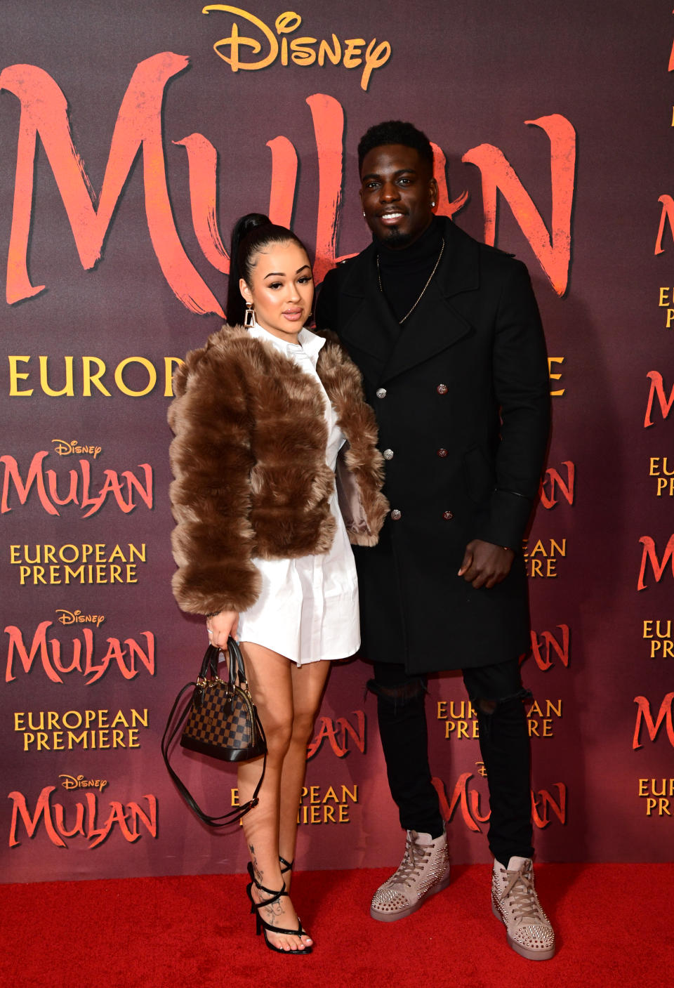 Rebecca Vieira and Marcel Somerville attending the European premiere of Disney's Mulan, held in Leicester Square, London. (Photo by Ian West/PA Images via Getty Images)