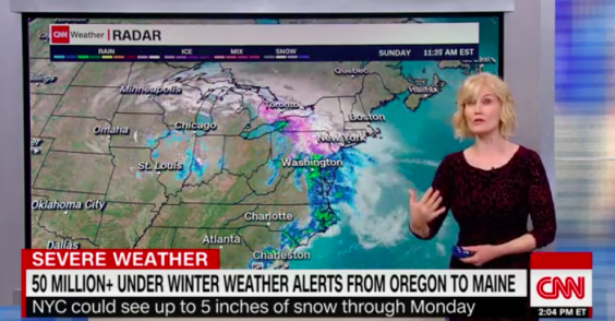 TV weather reports show the snarling storm heading east (CNN)
