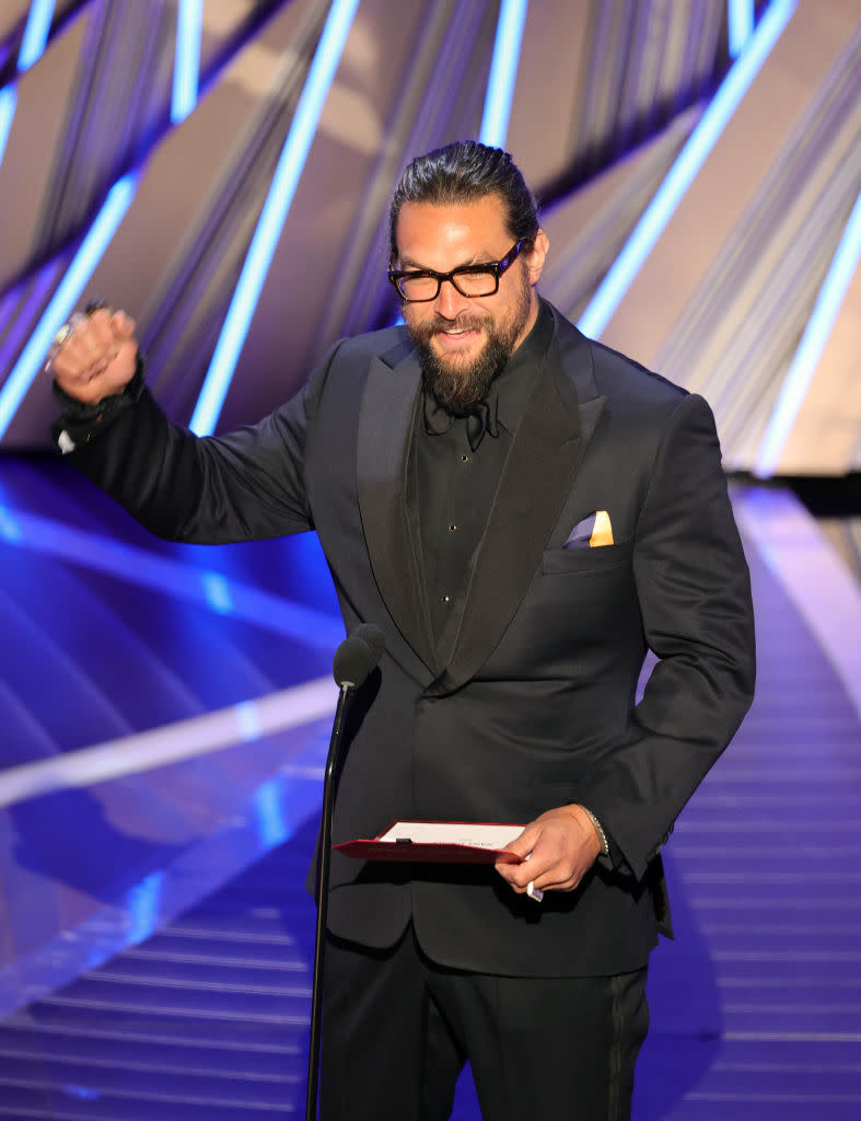 Jason Momoa speaks onstage during the 94th Annual Academy Awards at Dolby Theatre on March 27, 2022 in Hollywood, California. (Photo by Neilson Barnard/Getty Images)<span class="copyright">Getty Images—2022 Getty Images</span>