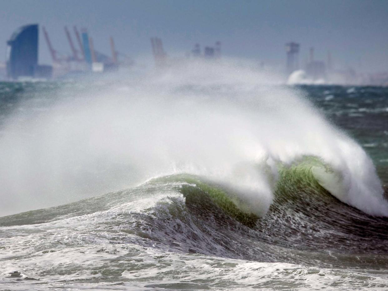 Waves caused by Storm Gloria crash in Barcelona: EPA