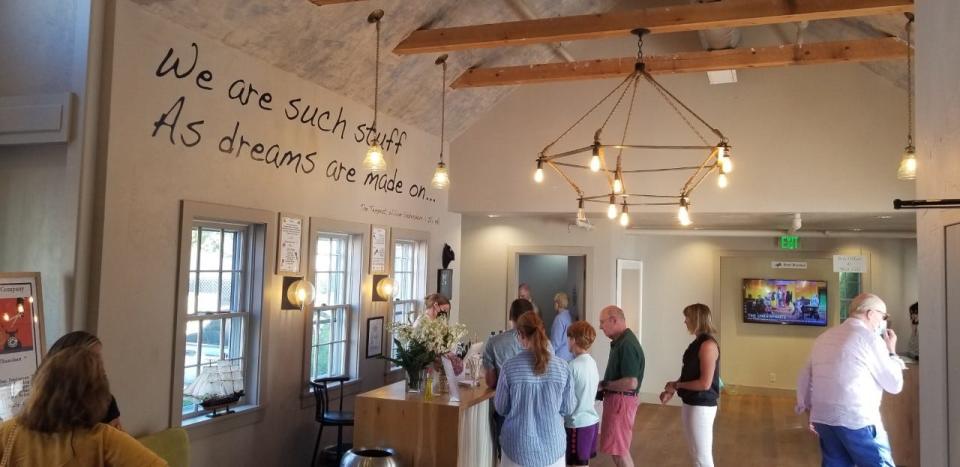 The lobby of White Heron Theatre on Nantucket during the intermission of a recent performance of "Dial M for Murder."