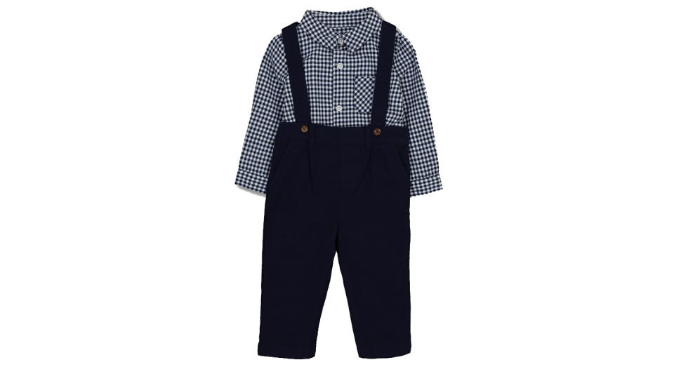 Navy Dungarees & Check Bodysuit