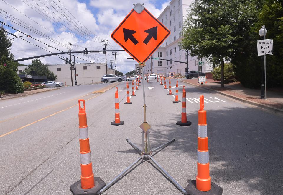 Motorists will encounter a temporary lane  closure near the new Spartanburg County Courthouse until July 25 as the project enters its final phase of construction. This is the view from Daniel Morgan Ave. and St. John Street on July 10, 2023.